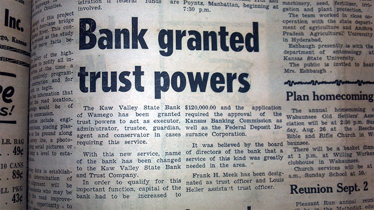 Kaw Valley State Bank granted trust powers